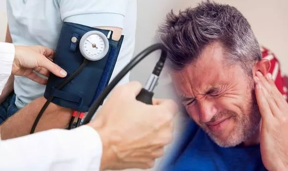Man struggling with pain from high blood pressure and tinnitus